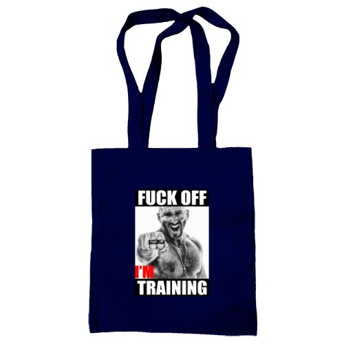 Сумка шоппер с агрессивным мужчиной и надписью «F*ck off, i'm training»